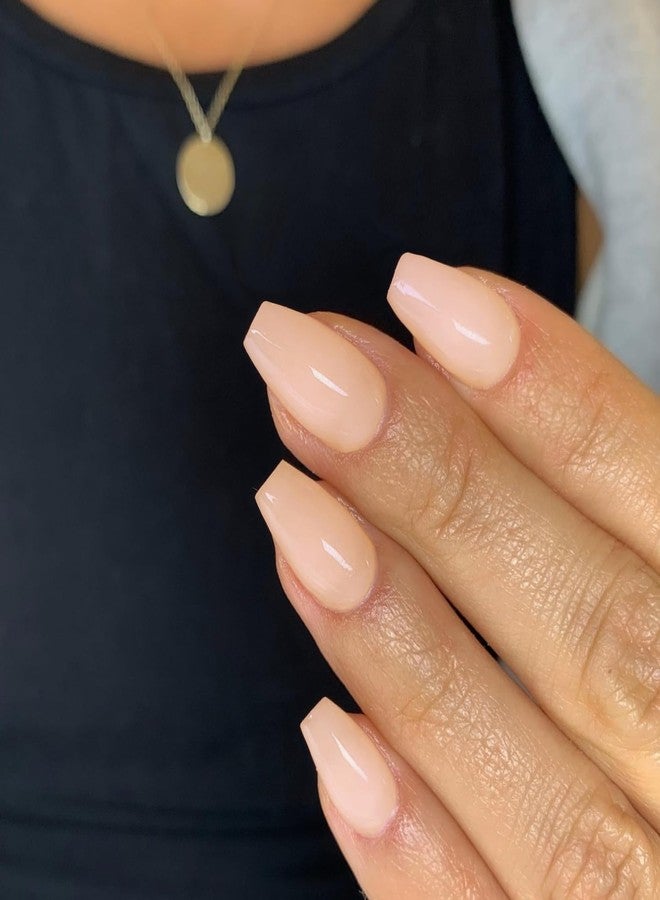 XCREANDO Nude Medium Short Coffin Press on Nails Medium Coffin Nails Press ons, Gel Glue on Nails Short Fake Nail for Women, Ballerina T Shape Acrylic False Nail Square Natural Handmade - Image 1